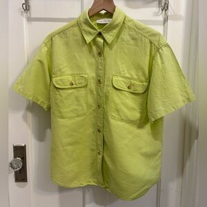 Giorgio Sant' Angelo L Linen Blend Shirt Mens Button Up Short Sleeve Lime Green